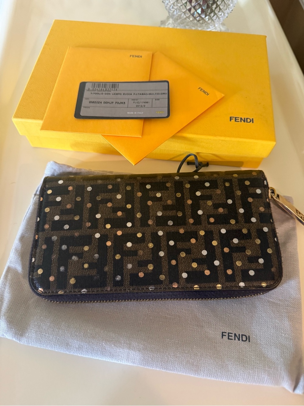 Fendi Zucca FF Metallic Dot Zip-Around Wallet – Full Set